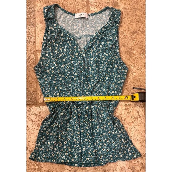 Gilli Sleeveless Floral Blue Peplum Blouse Womens Size M Polyester - Picture 2 of 6